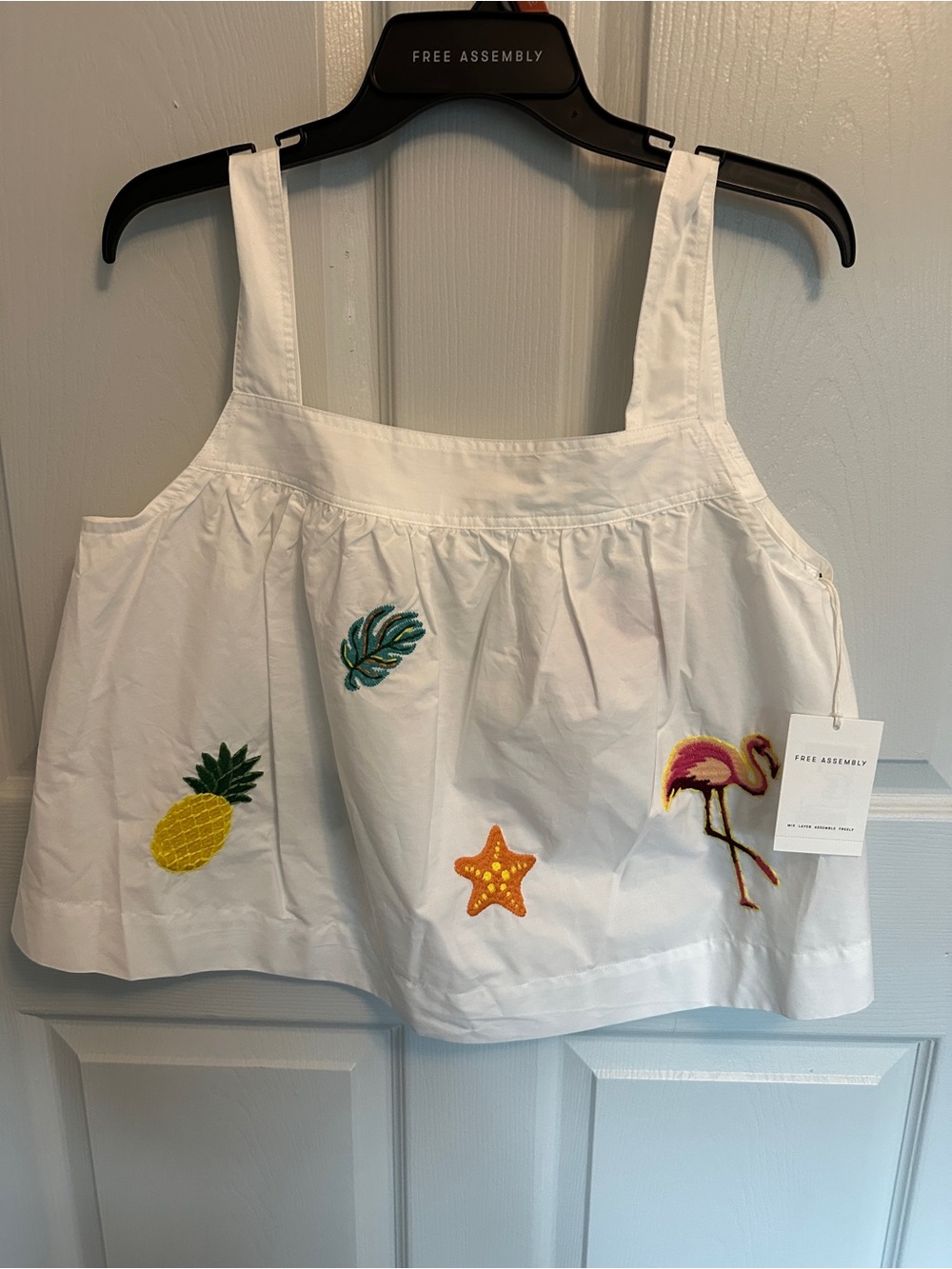 Free Assembly White Embroidered Tropical Camisole